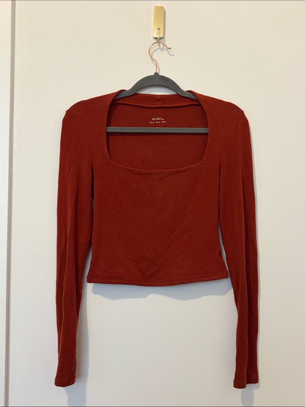 OGL Women's Rust Long-Sleeve Square Neck Crop Top